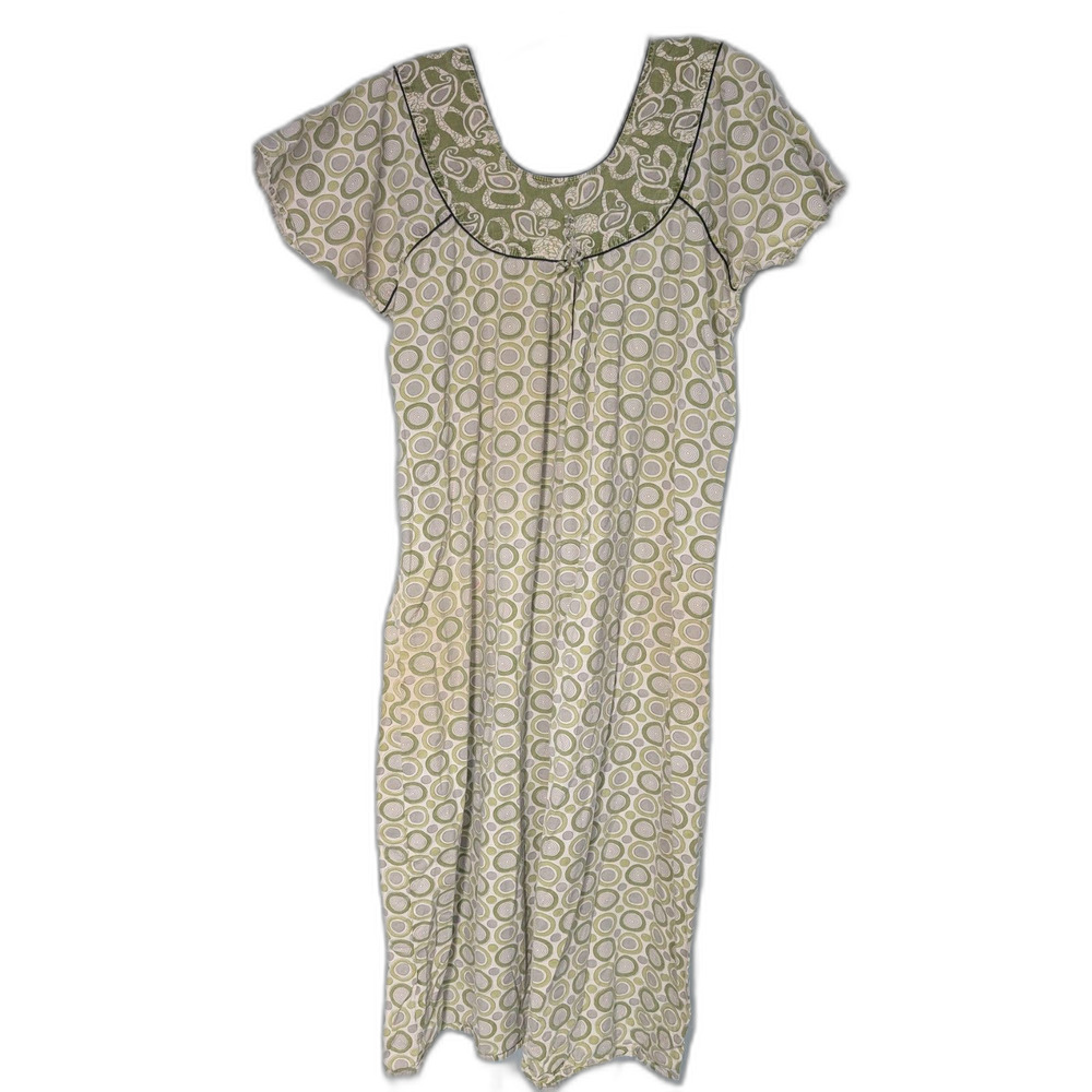 Vintage Style Grandmacore Green Cotton Geometric Circle Print Muumuu Dress
